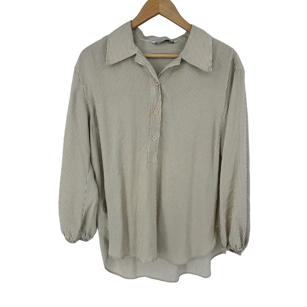 Zara Striped Blouse Oversized Shirt Womens Large